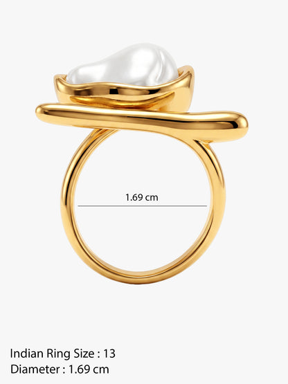 OnnMe by GIVA Melted Pearl Gold Plated Statement Ring (Size 13)