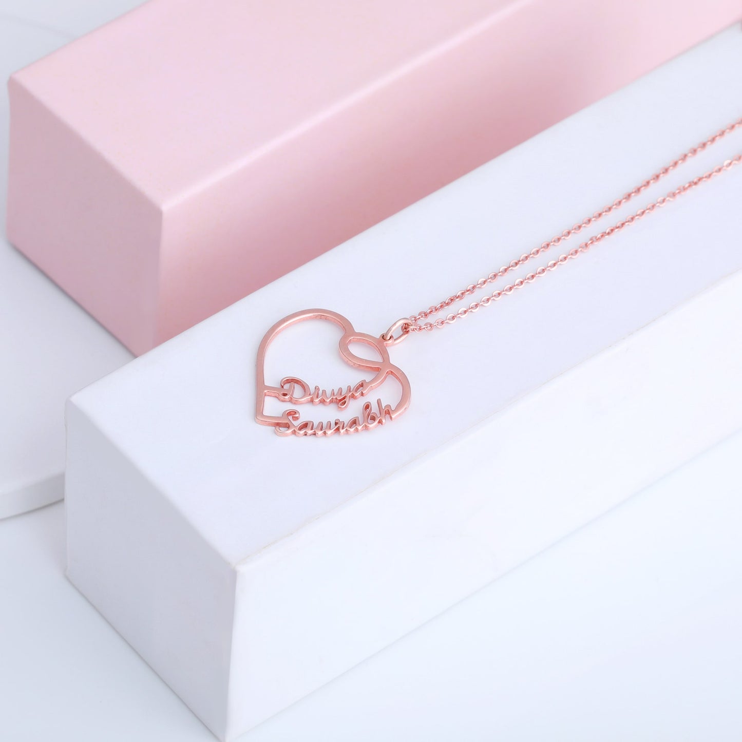 The Lovestruck Couple Rose Gold Pendant With Link Chain