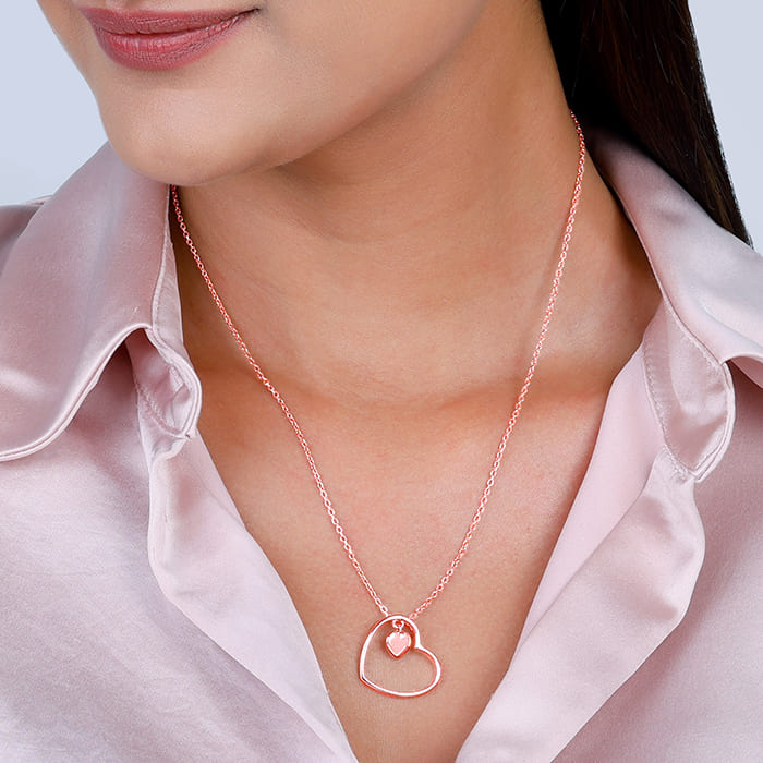 Buy Rose Gold Heart Necklace at Best Price – GIVA - Main Image