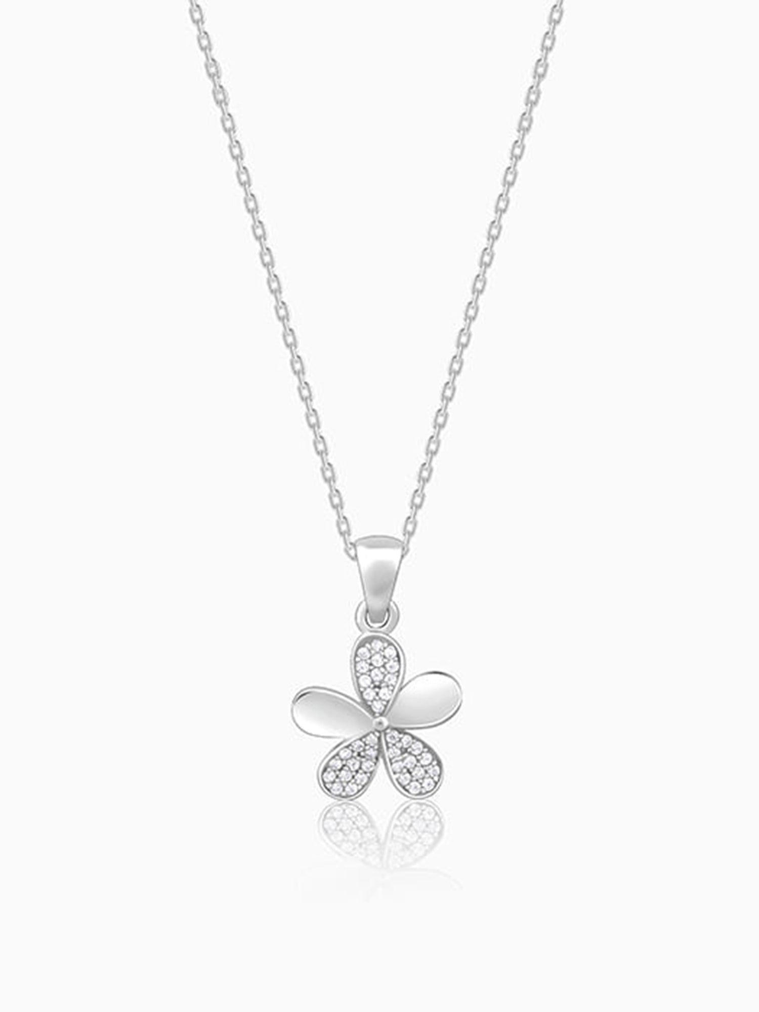 Silver Flower Pendant With Link Chain