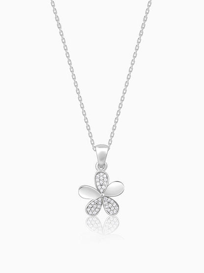 Silver Flower Pendant With Link Chain