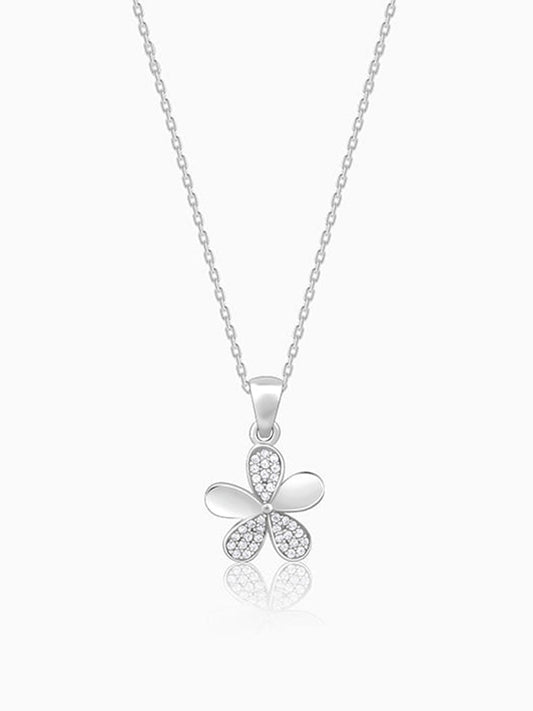 Silver Flower Pendant With Link Chain