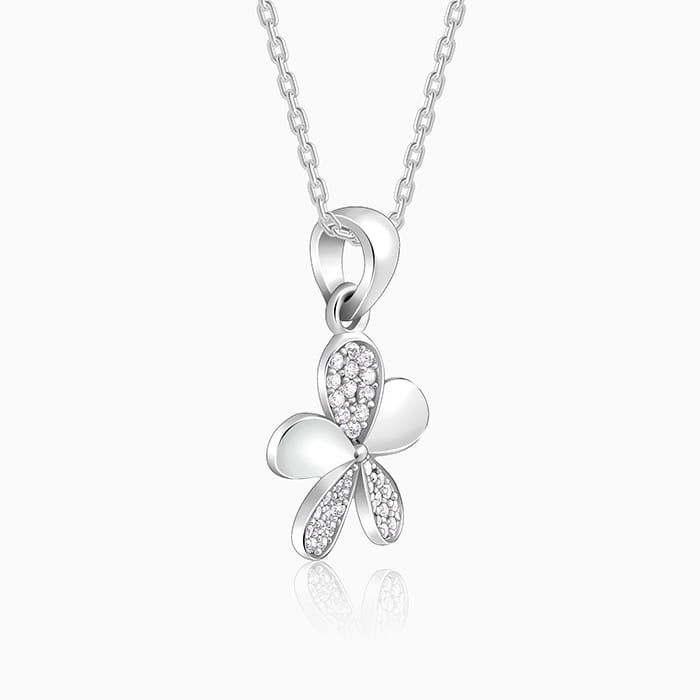 Silver Flower Pendant With Link Chain