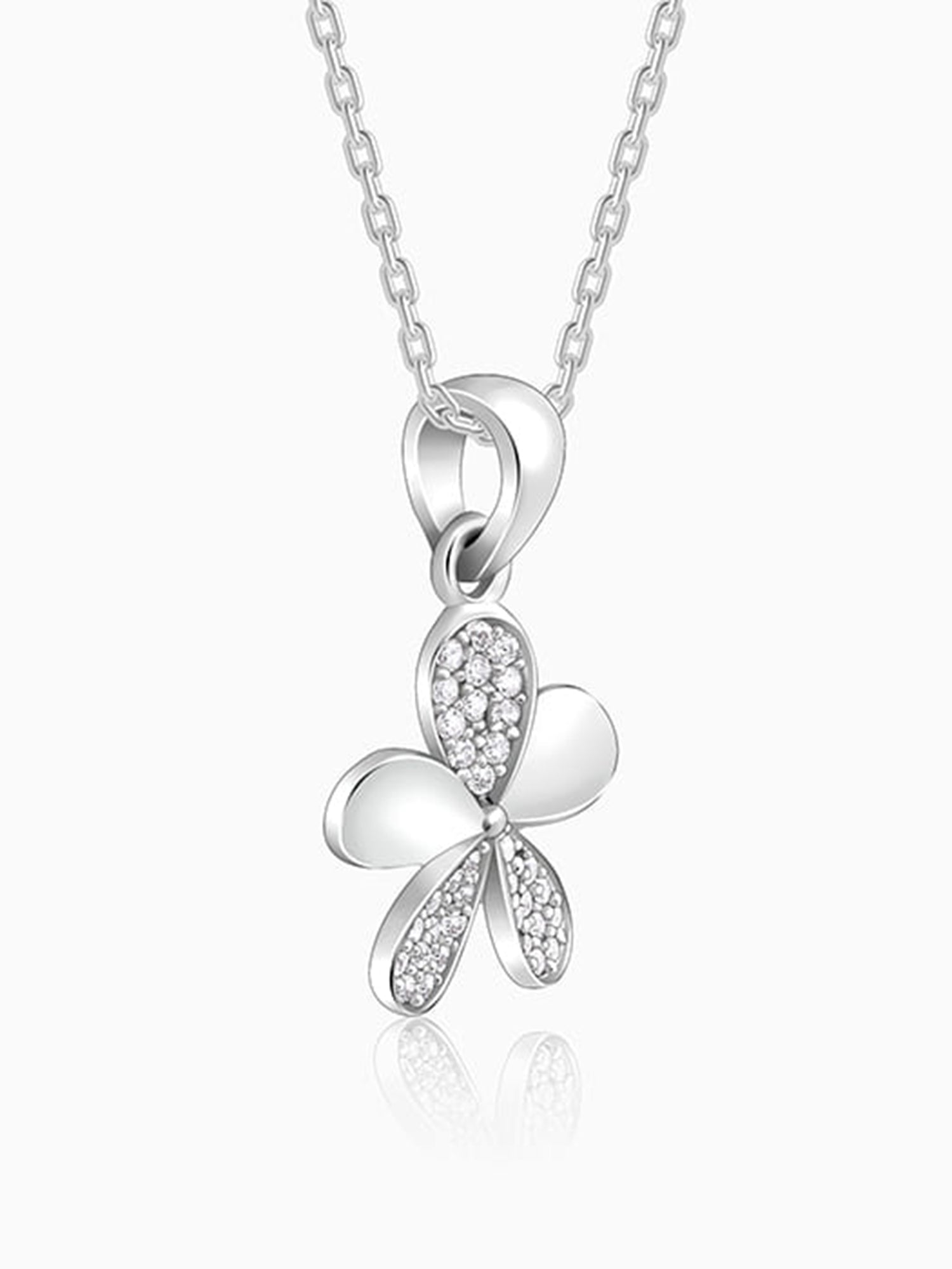 Silver Flower Pendant With Link Chain