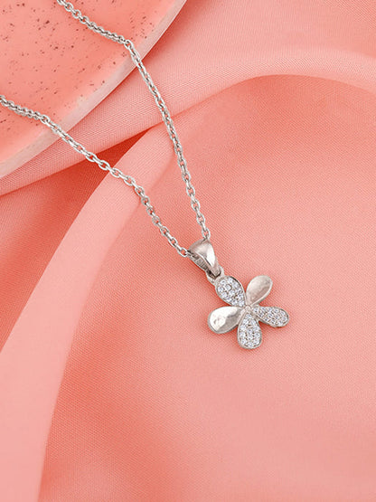 Silver Flower Pendant With Link Chain