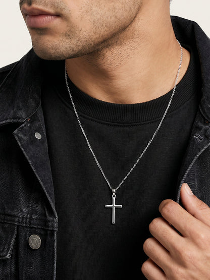 Silver Blessed Holy Cross Pendant with Link Chain
