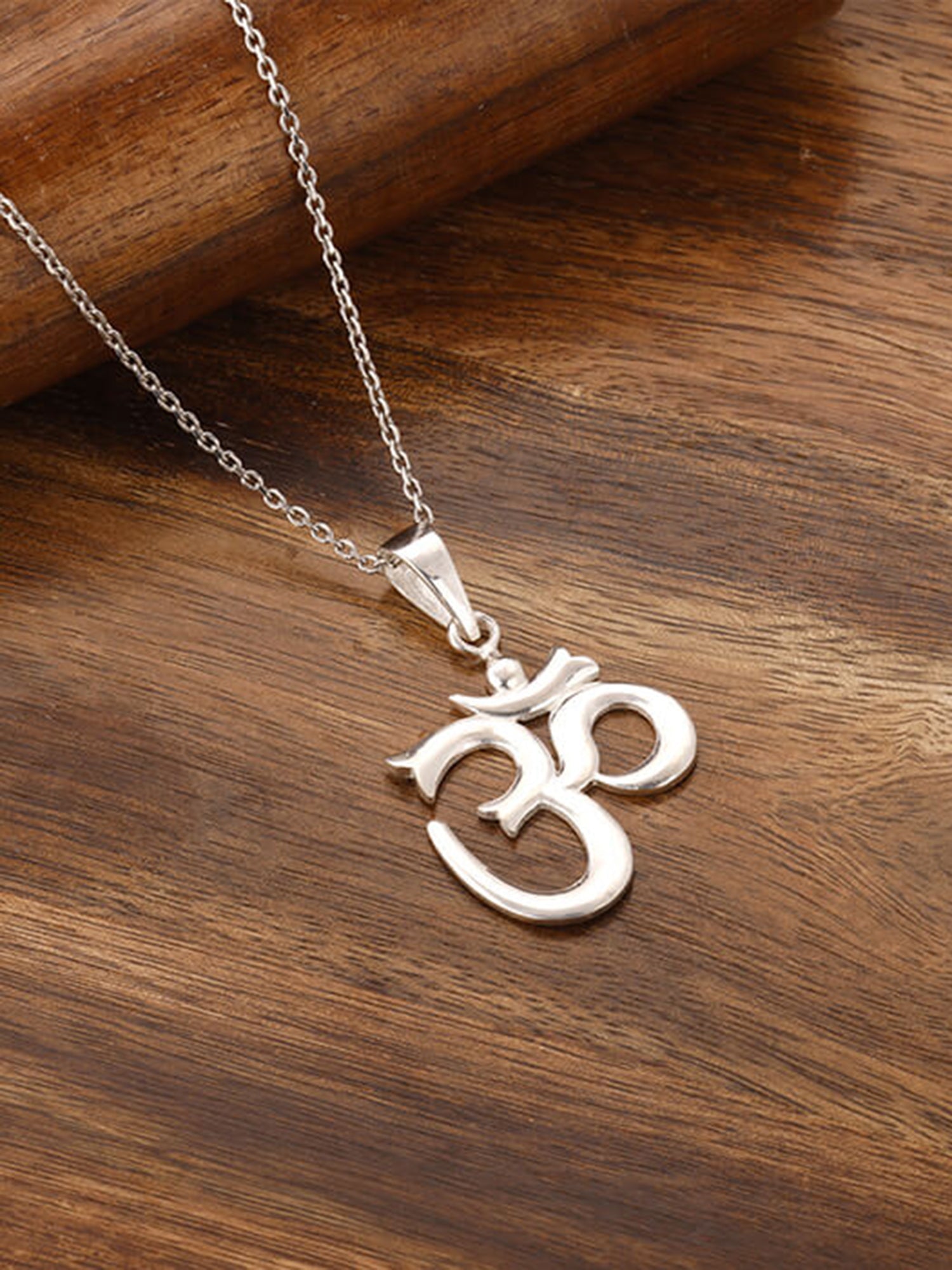 Silver Om Pendant with Link Chain