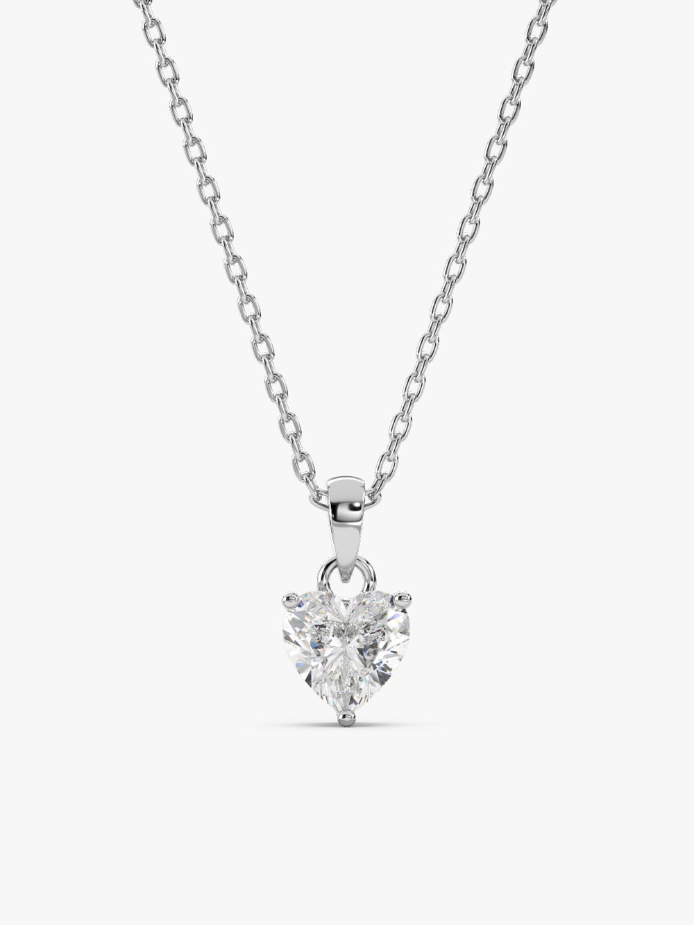 Silver Solitaire Heart  Pendant with Link Chain