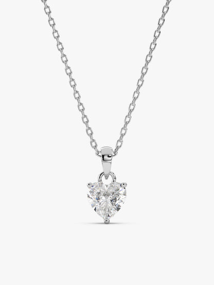 Silver Solitaire Heart  Pendant with Link Chain