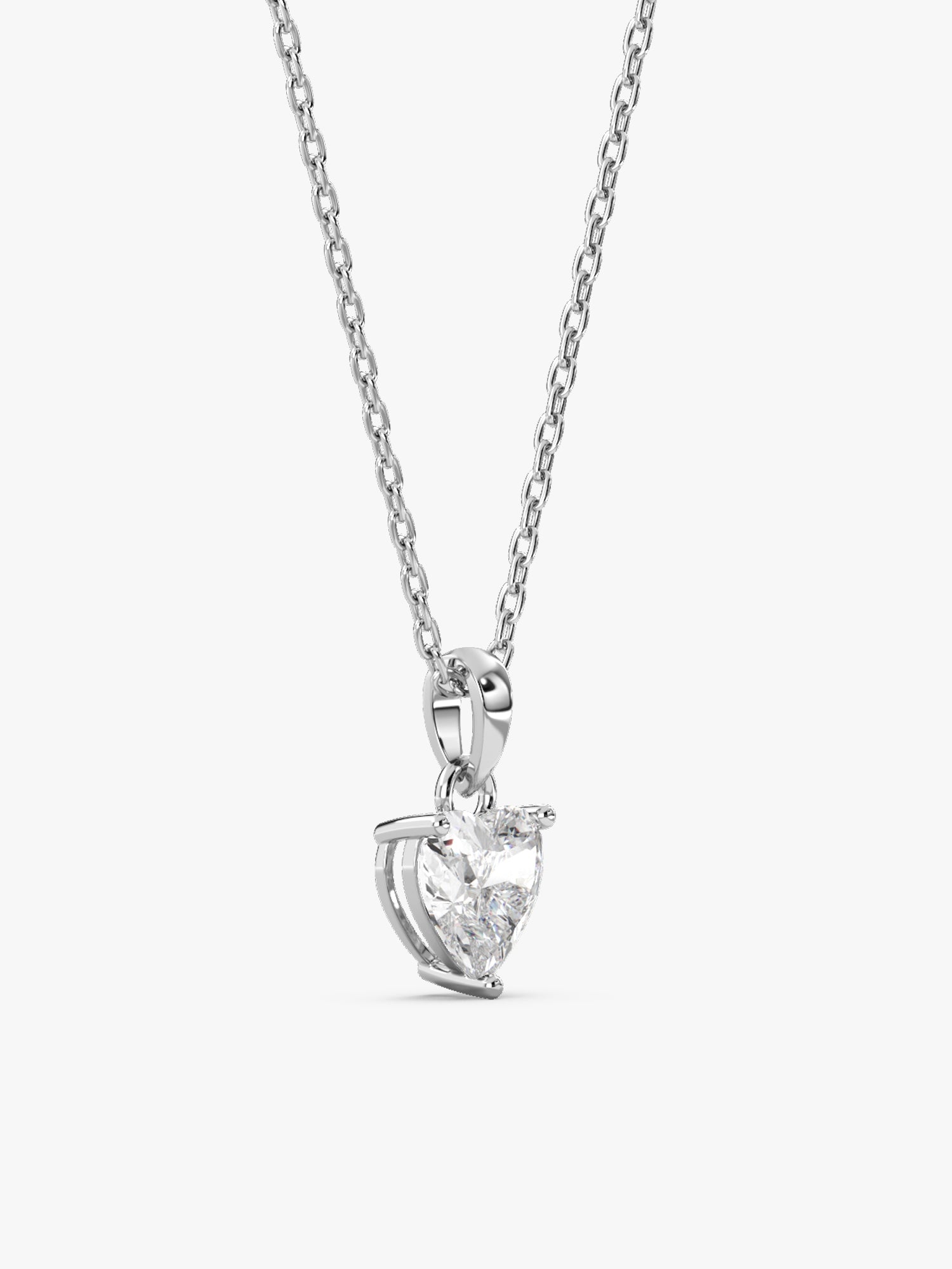 Silver Solitaire Heart  Pendant with Link Chain