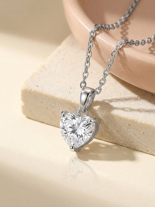 Silver Solitaire Heart  Pendant with Link Chain
