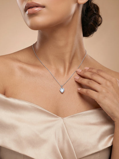 Silver Solitaire Heart  Pendant with Link Chain