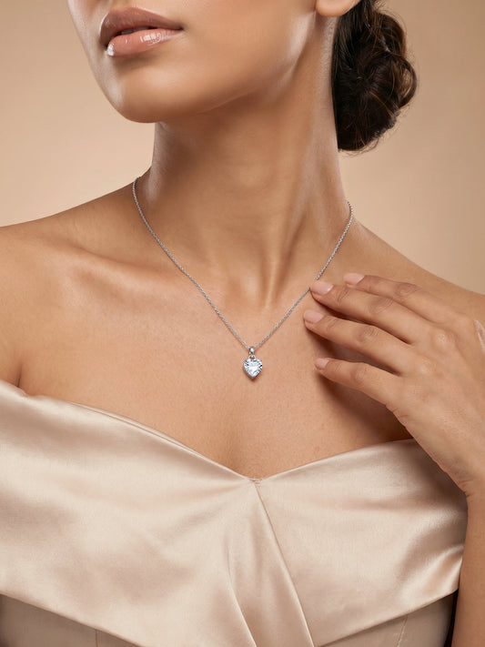 Silver Solitaire Heart  Pendant with Link Chain