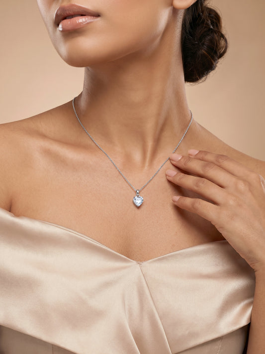 Silver Solitaire Heart  Pendant with Link Chain