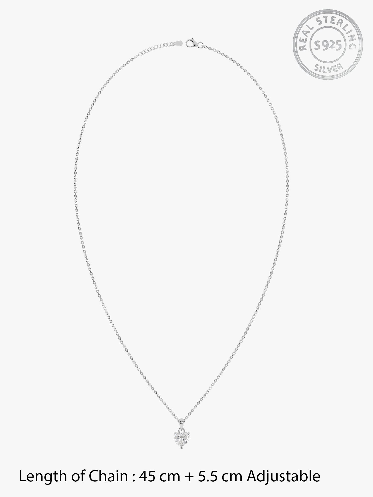 Silver Solitaire Heart  Pendant with Link Chain