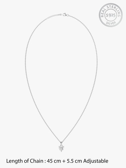 Silver Solitaire Heart  Pendant with Link Chain