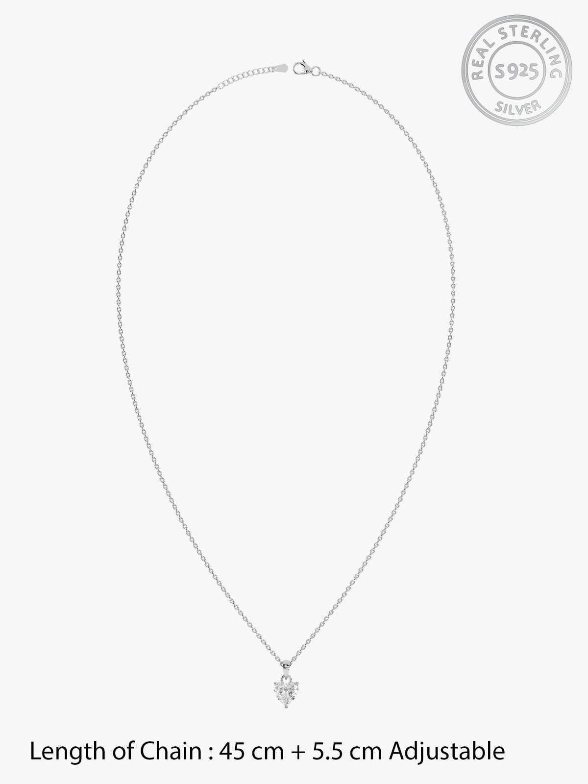 Silver Solitaire Heart Pendant with Link Chain