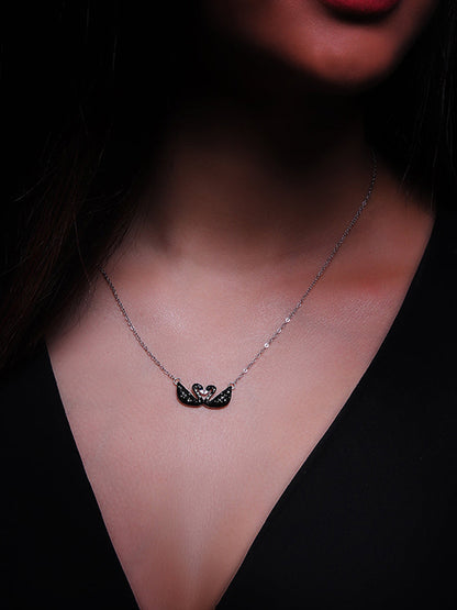 Silver Black Swan Necklace