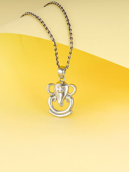 Silver Ganesha Pendant with Link Chain