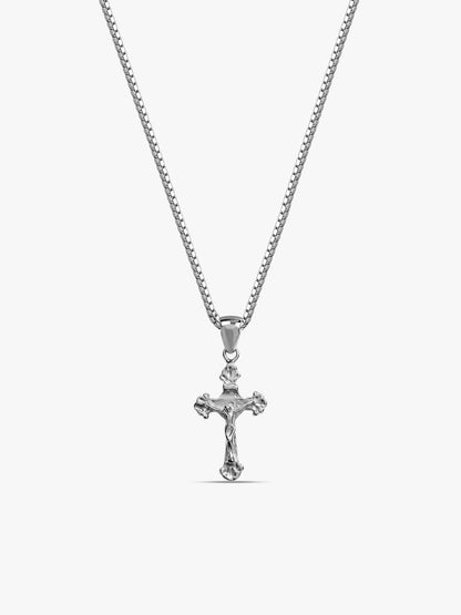 Silver Striped Cross Pendant with Box Chain For Him