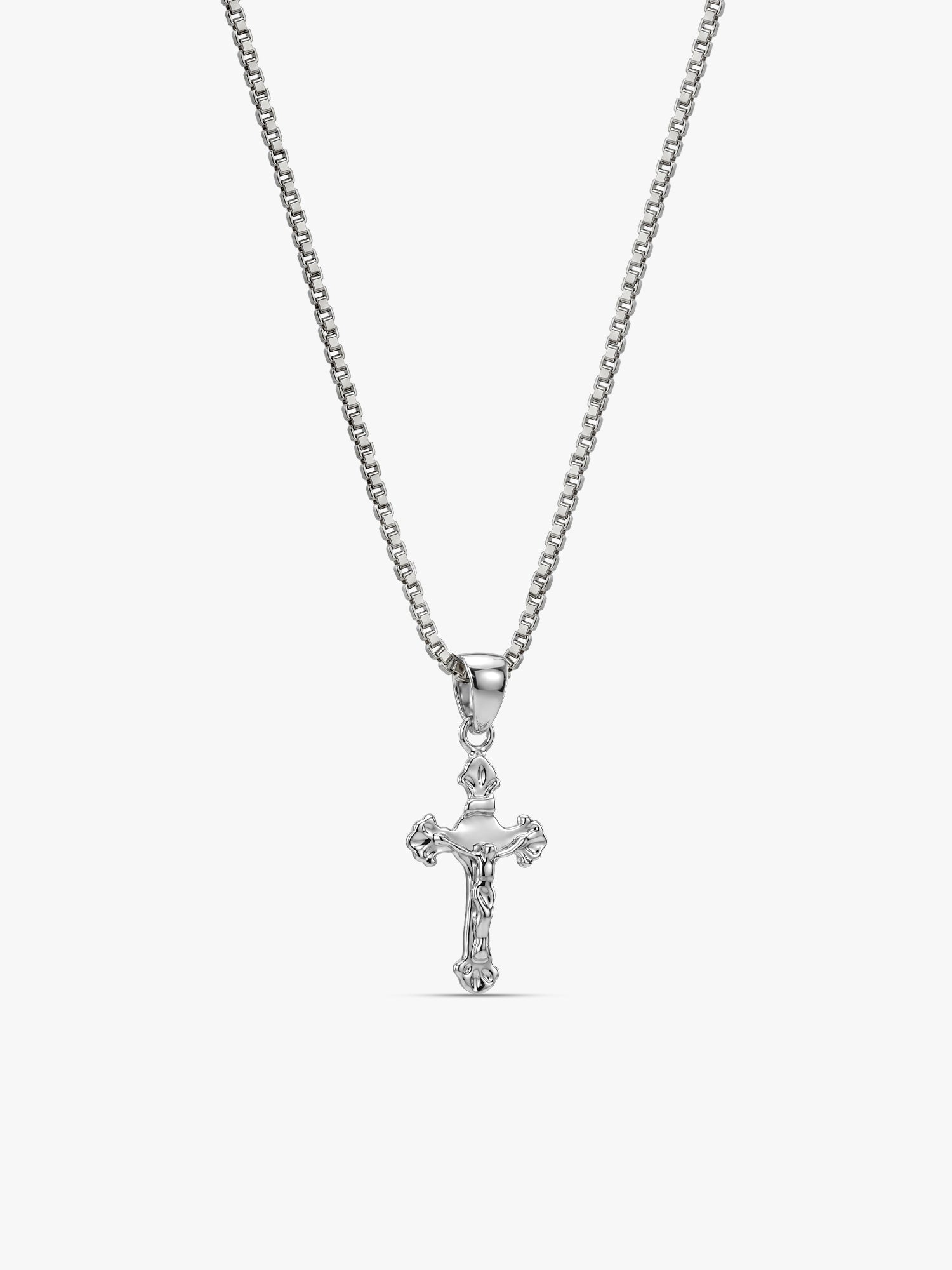 Silver Striped Cross Pendant with Box Chain For Him