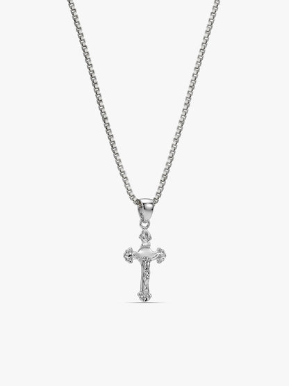 Silver Striped Cross Pendant with Box Chain For Him