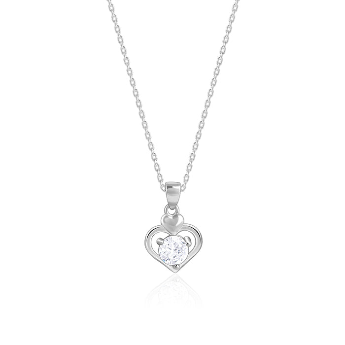 Silver Zircon Dual Heart Pendant with Link Chain - Image 1
