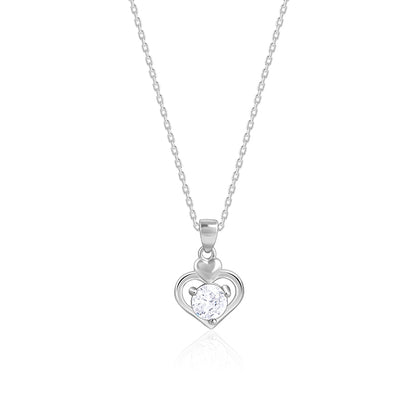 Silver Zircon Dual Heart Pendant with Link Chain