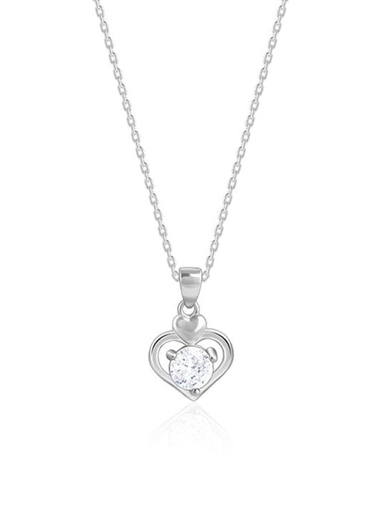 Silver Zircon Dual Heart Pendant with Link Chain