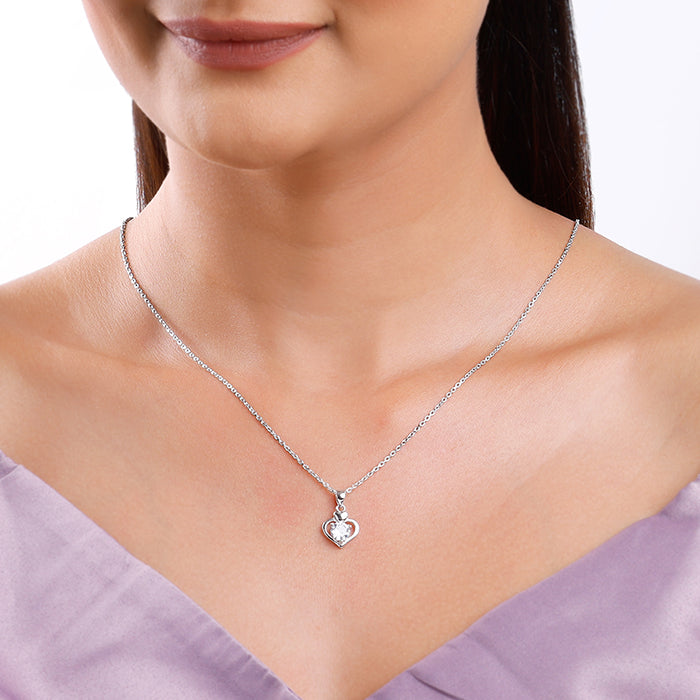 Silver Zircon Dual Heart Pendant with Link Chain - view 3