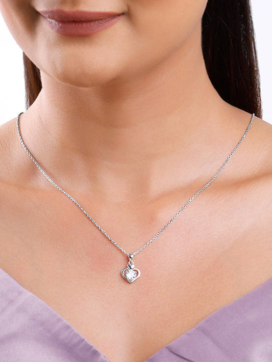 Silver Zircon Dual Heart Pendant with Link Chain