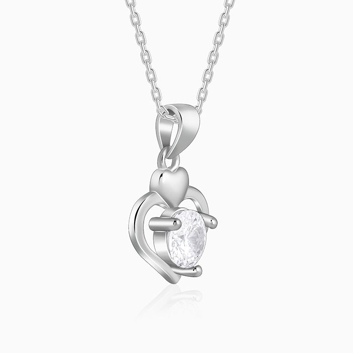 Silver Zircon Dual Heart Pendant with Link Chain - view 4