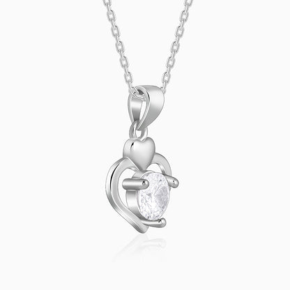 Silver Zircon Dual Heart Pendant with Link Chain