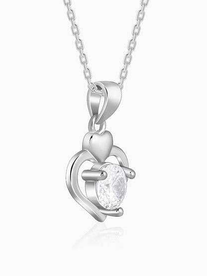 Silver Zircon Dual Heart Pendant with Link Chain