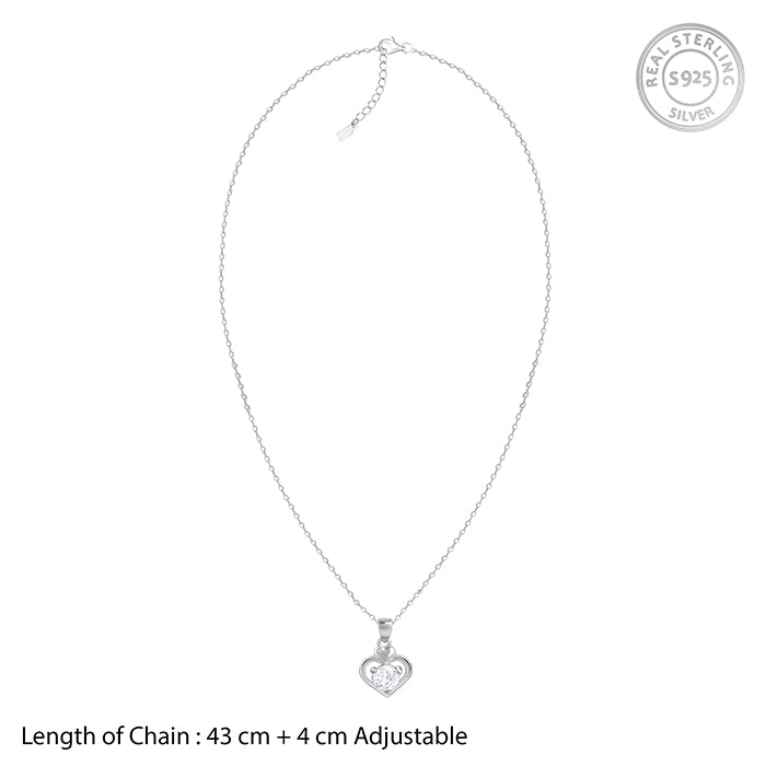 Silver Zircon Dual Heart Pendant with Link Chain - view 6