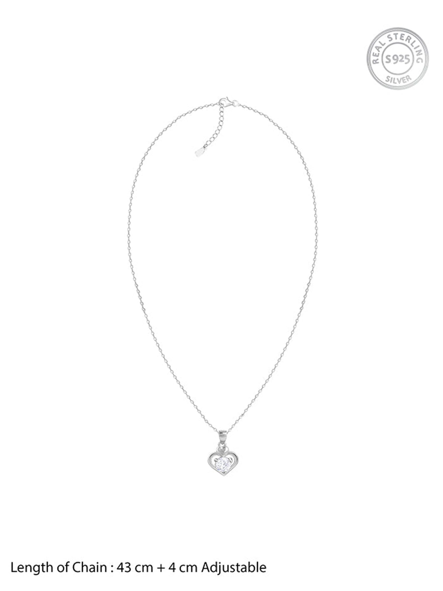 Silver Zircon Dual Heart Pendant with Link Chain