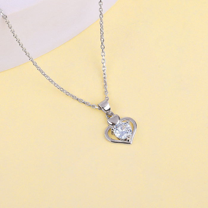 Silver Zircon Dual Heart Pendant with Link Chain - view 2