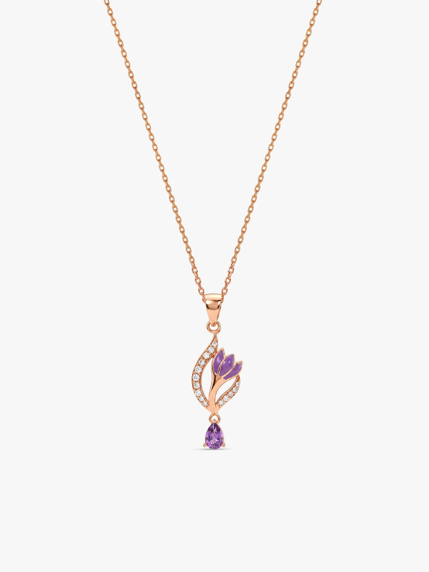 Rose Gold Flowing Crocus Pendant with Link Chain