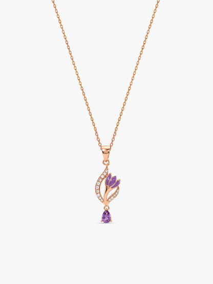 Rose Gold Flowing Crocus Pendant with Link Chain