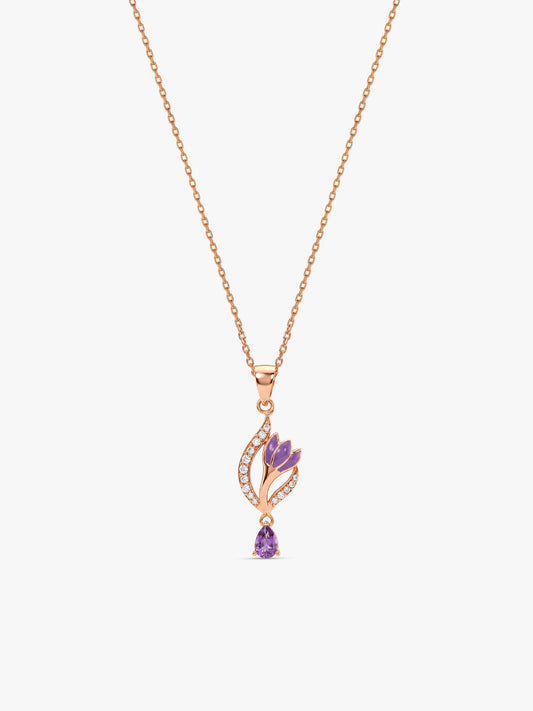 Rose Gold Flowing Crocus Pendant with Link Chain
