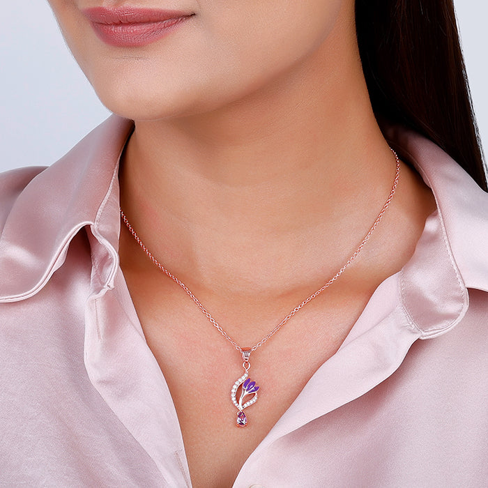 Rose Gold Flowing Crocus Pendant with Link Chain