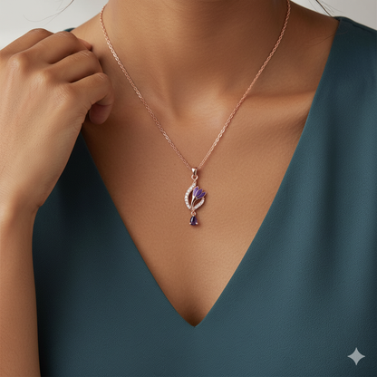 Rose Gold Flowing Crocus Pendant with Link Chain