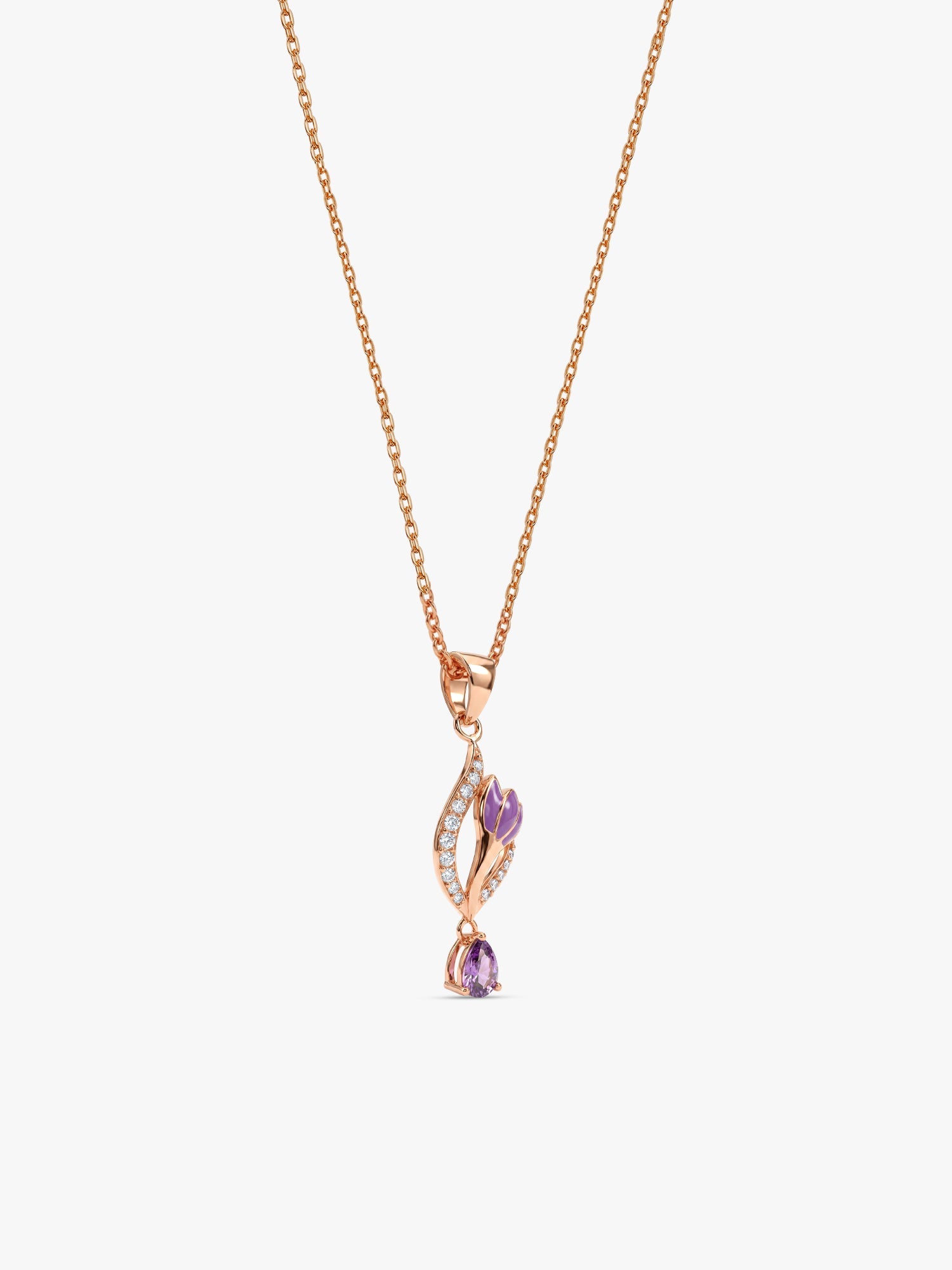 Rose Gold Flowing Crocus Pendant with Link Chain