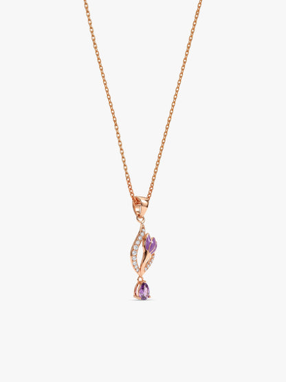 Rose Gold Flowing Crocus Pendant with Link Chain