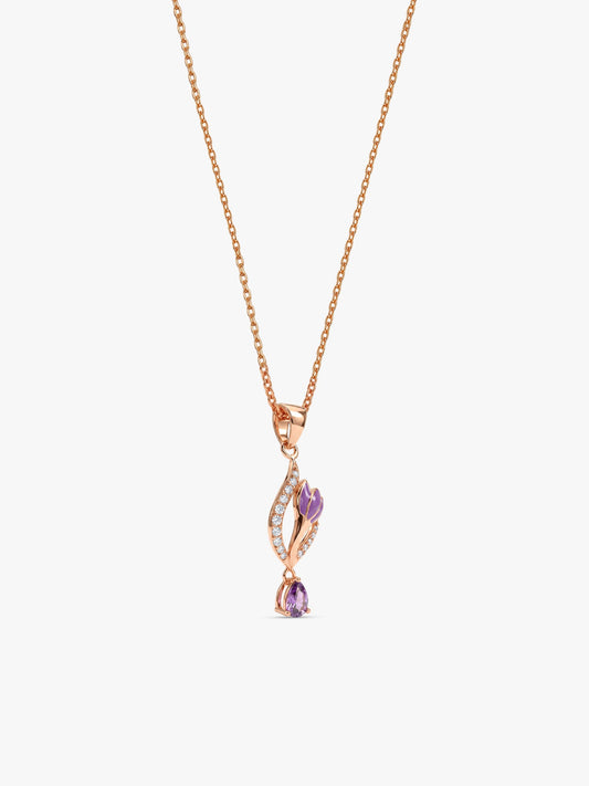 Rose Gold Flowing Crocus Pendant with Link Chain