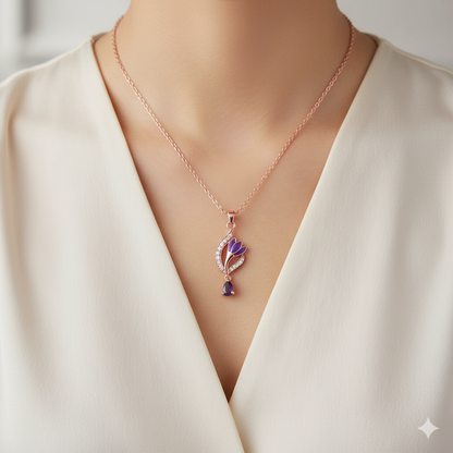 Rose Gold Flowing Crocus Pendant with Link Chain
