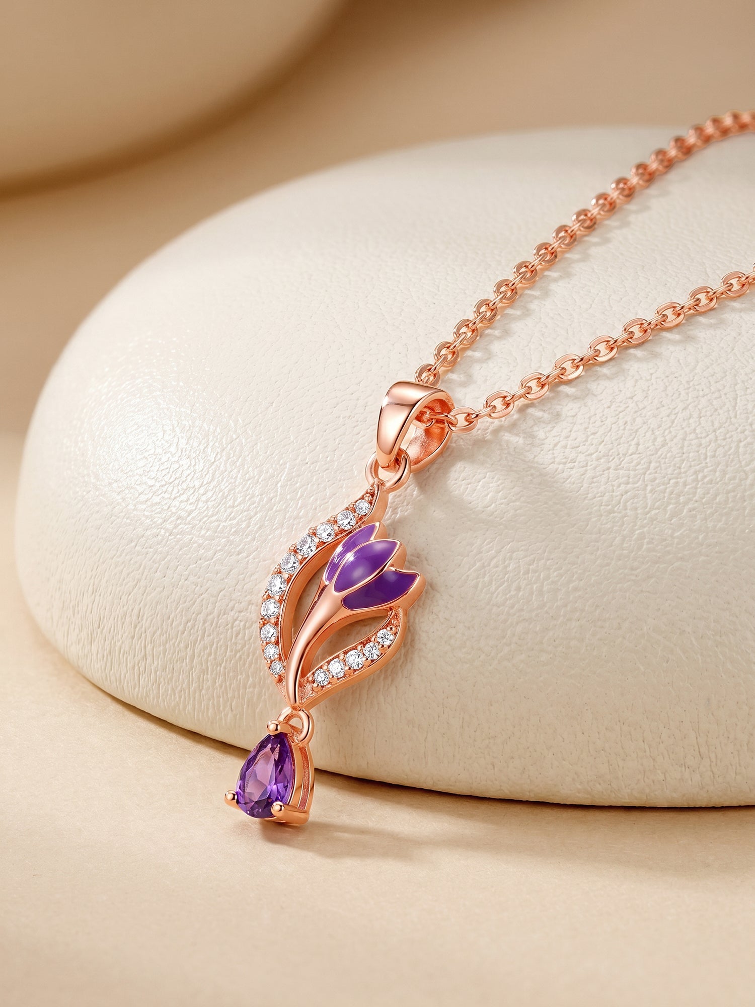 Rose Gold Flowing Crocus Pendant with Link Chain