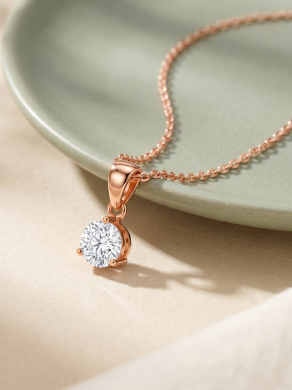Rose Gold Classic Zircon Pendant with Link Chain