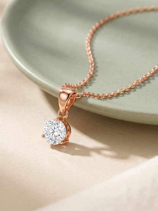 Rose Gold Classic Zircon Pendant with Link Chain