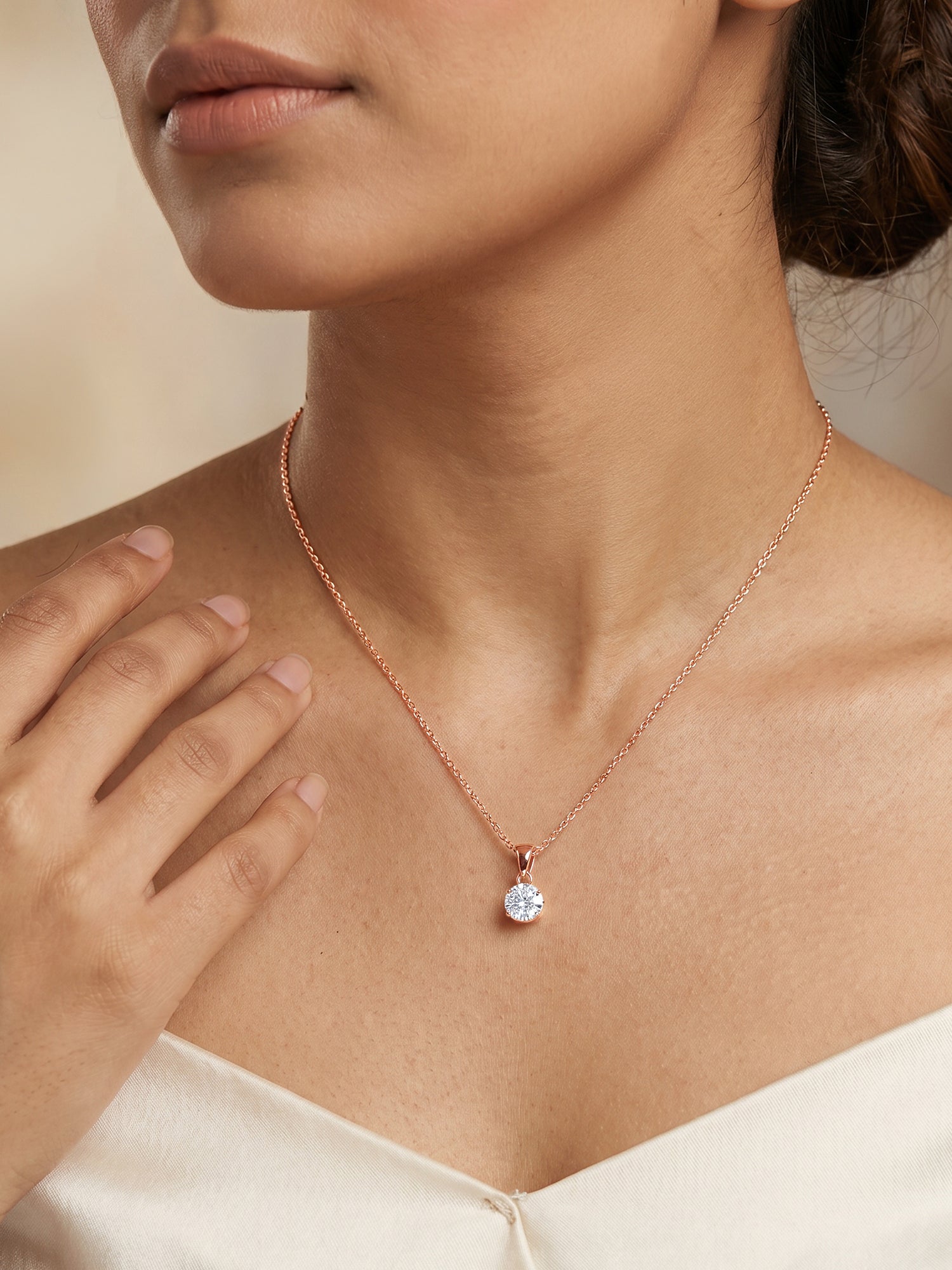 Rose Gold Classic Zircon Pendant with Link Chain